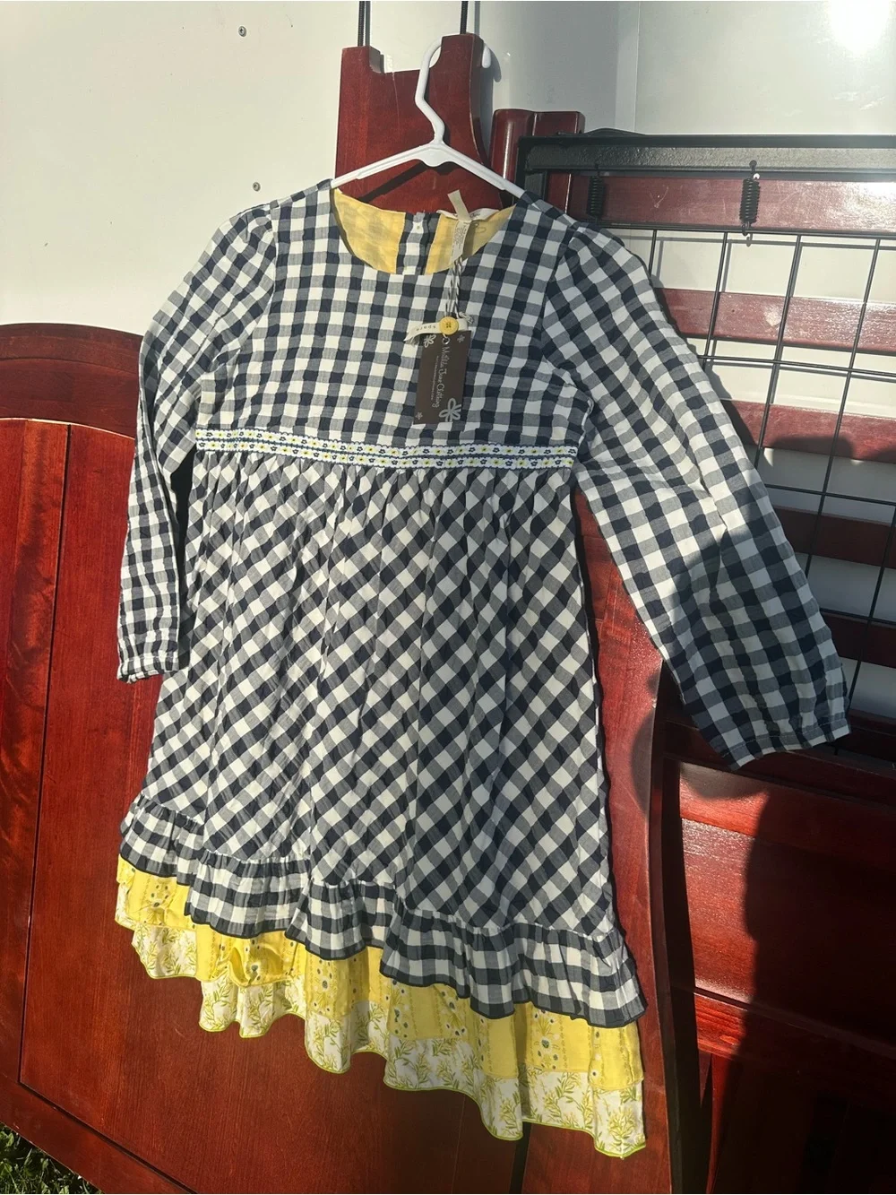 Matilda Jane Navy & White Gingham Dress with Yellow Trim. - Picture 1 of 6